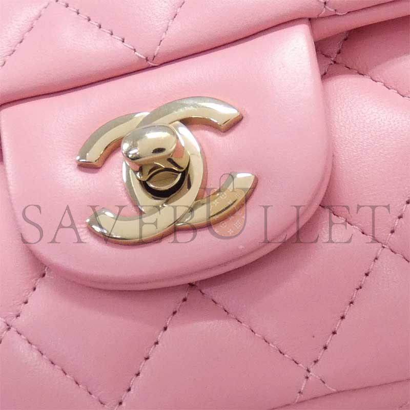 CHANEL QUILTED TOP HANDLE MINI RECTANGULAR PINK LAMBSKIN AS2431 (20*12*6cm)